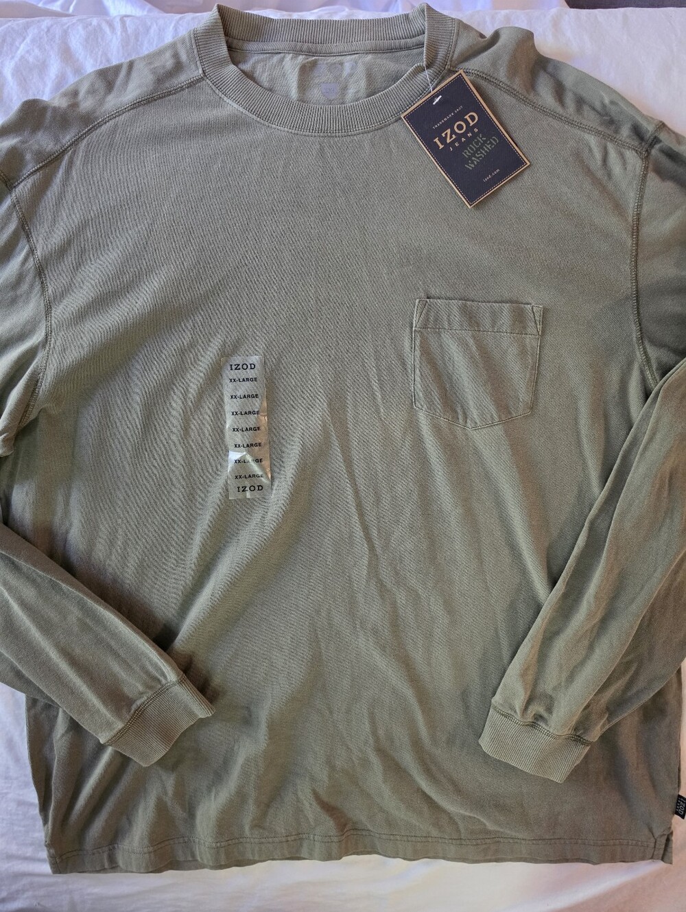 IZOD Jeans Rock Washed Pigment Dye Long Sleeve Pocket Tee 2XL NWT